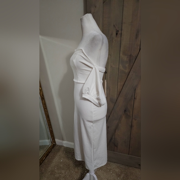 CLUB L LONDON White Bardot Puff-Sleeve Midi Dress. Size US 4 NWT - Picture 11 of 14